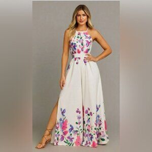 LAST ONE 🔥 Boho Split Sides Floral Wide Leg Jumpsuit White
